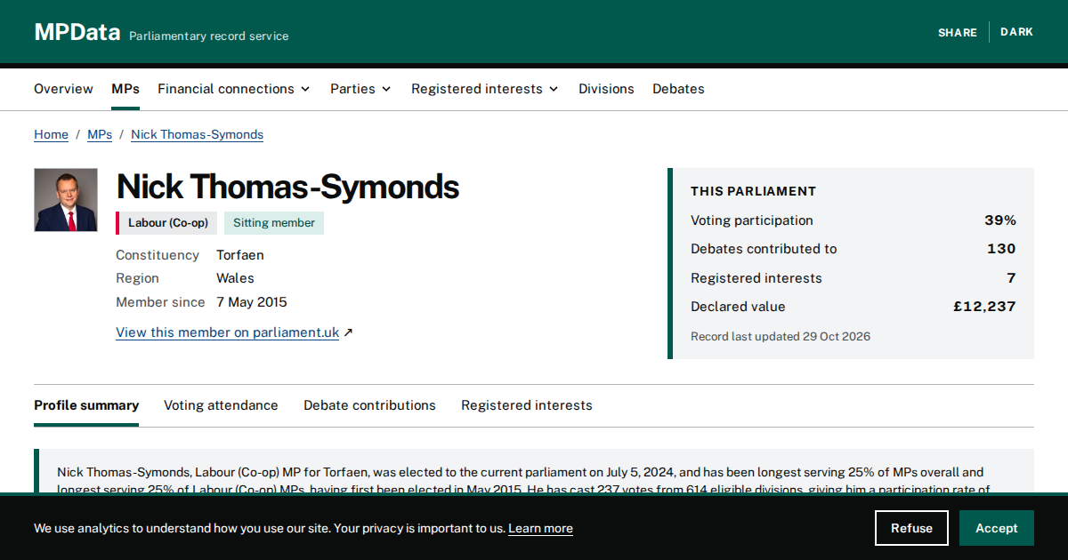 Nick Thomas-Symonds MP Profile | Torfaen | MPData