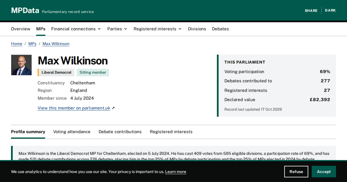 Max Wilkinson MP Profile | Cheltenham | MPData